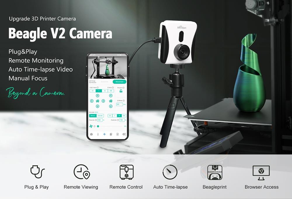 Mintion Beagle V2 3D Printer Camera,1080P Videoresolutie, Manual Focus, WiFi afstandsbediening, Auto Time-Lapse Video