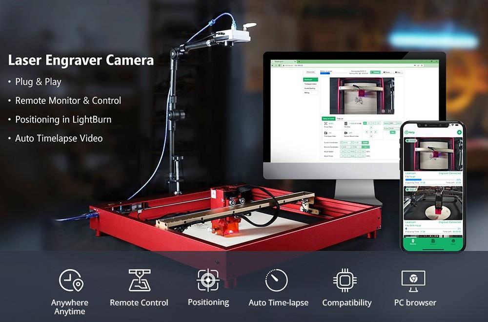 Mintion Lasercam Laser Engraver Camera, Positioning in LightBurn, WiFi Remote Control, Auto Time-Lapse Video