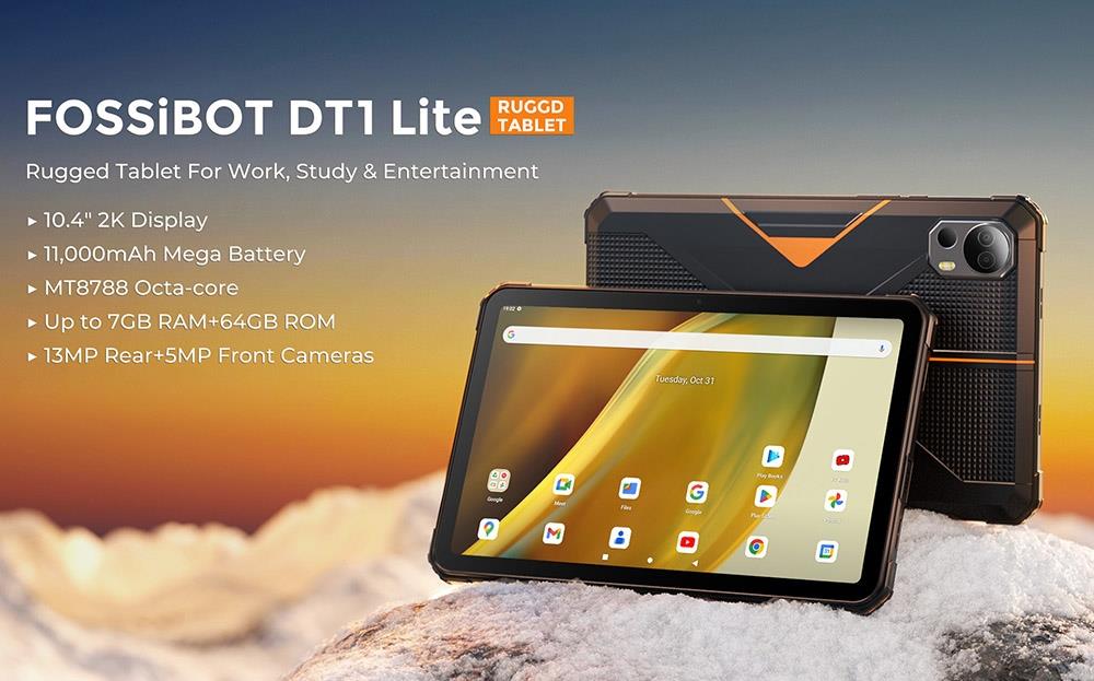 FOSSiBOT DT1 Lite 10.4-inch Rugged Tablet, MT8788 Octa-core 2.0GHz, Android 13.0, 2K FHD Display - Orange