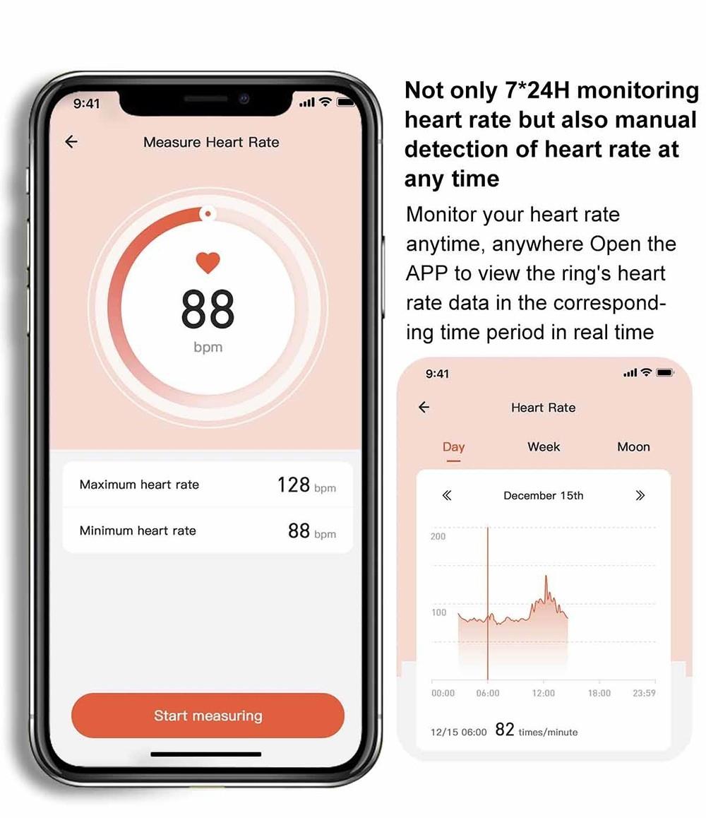 M1 Smart Ring Health Tracker 24-Stunden Herzfrequenz Blut-Sauerstoff-Monitor Übung Kalorienverbrauch Aufzeichnung - US Größe 11