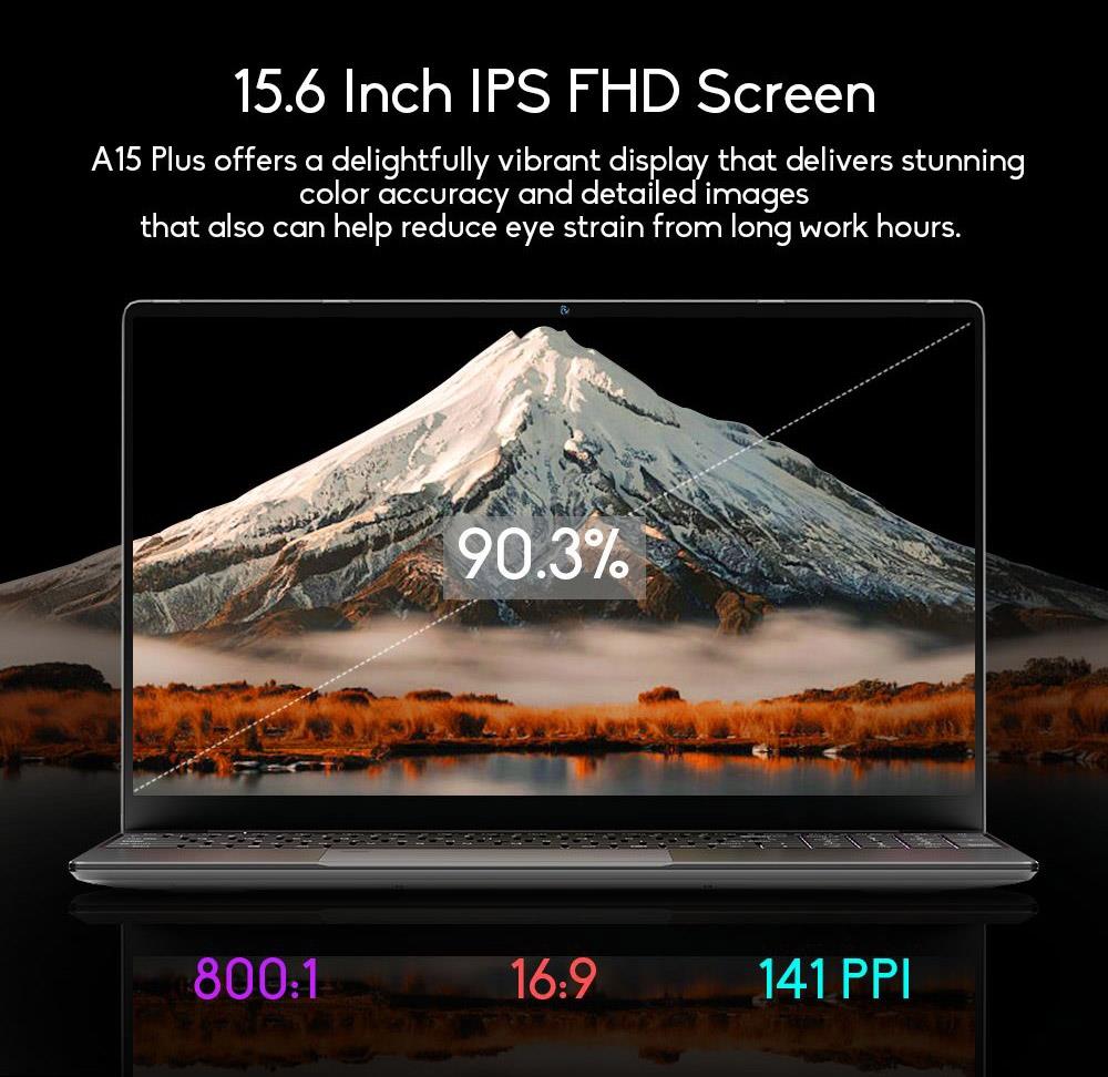 Ninkear A15 Plus 15,6-inch laptop, AMD Ryzen7 5700U 8 cores 4.3Ghz, 1920x1080 IPS FHD-scherm, 32GB 1TB
