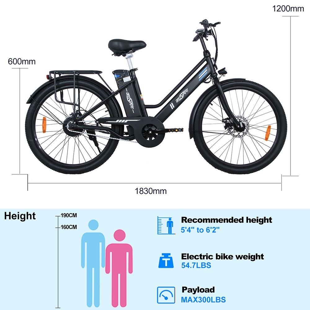 ONESPORT OT18 elektrische fiets, 26*2.35 inch banden, 350W motor, 36V 14.4Ah accu, 25km/h max snelheid - Zwart