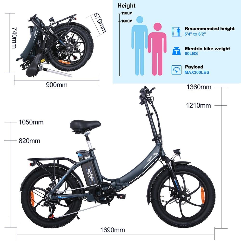 ONESPORT OT16 20*3.0 inch banden elektrische fiets, 350W motor, 48V 15Ah accu, 25km/h max snelheid - Zwart