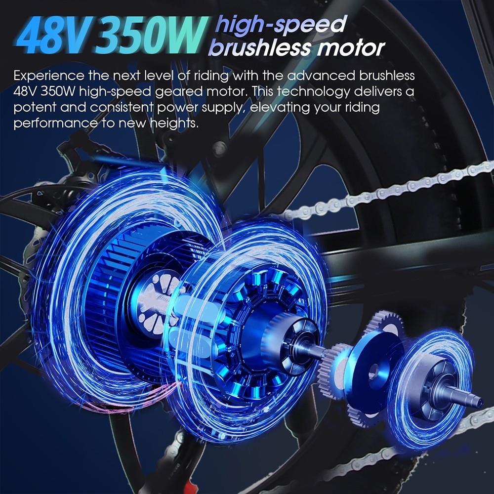 ONESPORT OT16 20*3.0 inch Tires Electric Bike, 350W Motor, 48V 15Ah Battery, 25km/h Max Speed - Black