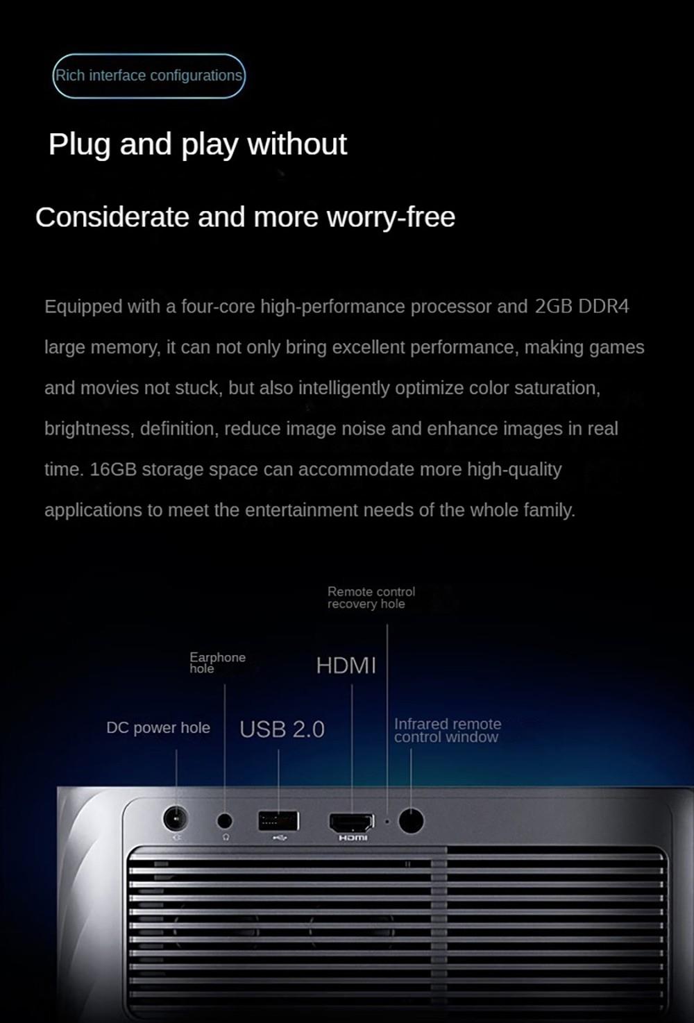 Lenovo Xiaoxin 100 Projektor, 1080P 700ANSI Lumen 2GB 16GB, WiFi 6 Bluetooth 5.0, Autofokus - Schwarz