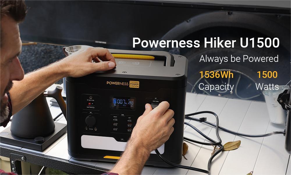 Powerness Hiker U1500 Portable Power Station, 1536Wh LiFePO4 Solar Generator, 1500W AC Output