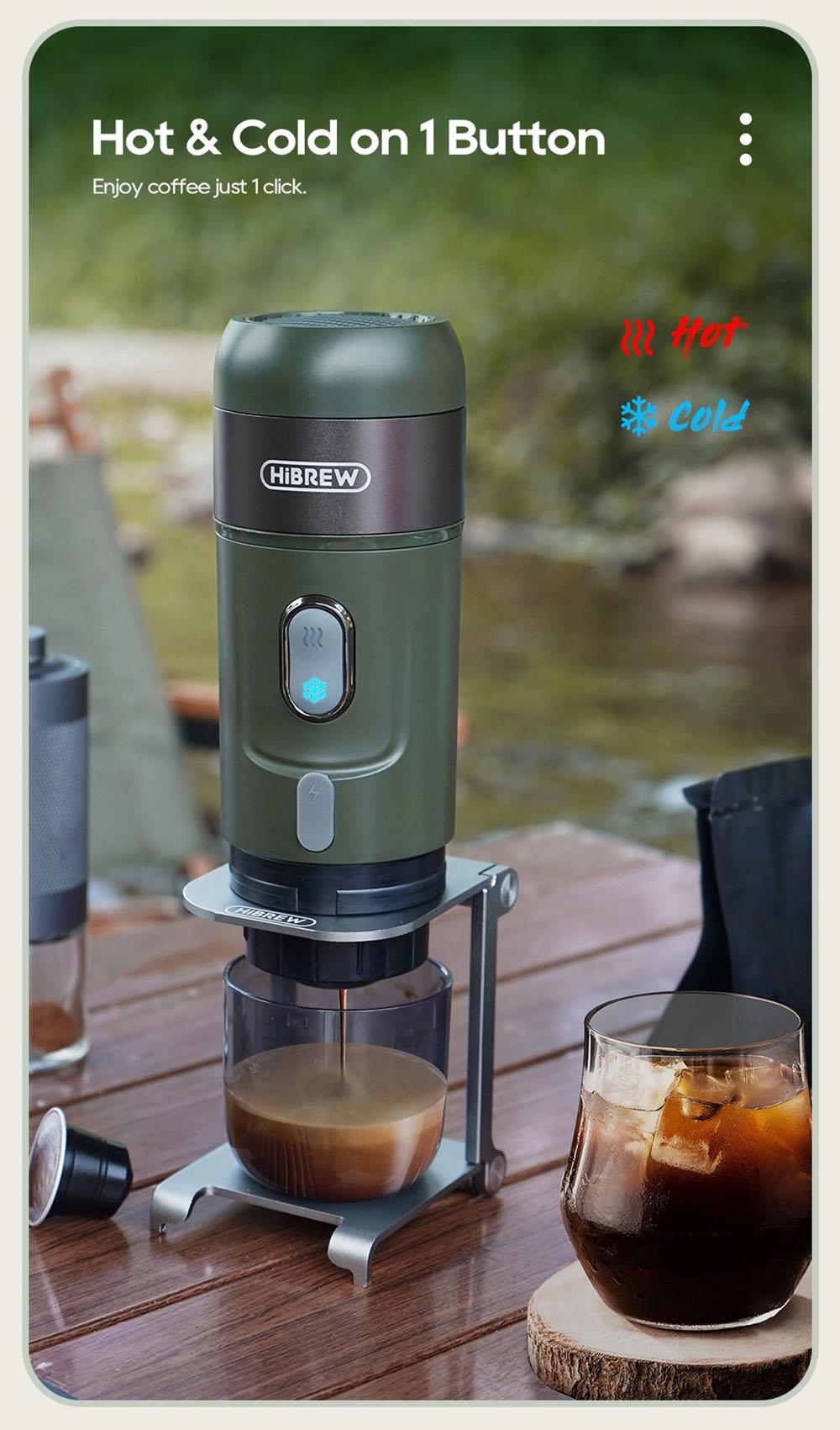 HiBREW H4B Draadloze Draagbare 3 in 1 Espresso Koffiezetapparaat, 15 Bar Druk, 2200mAh Batterij - Groen