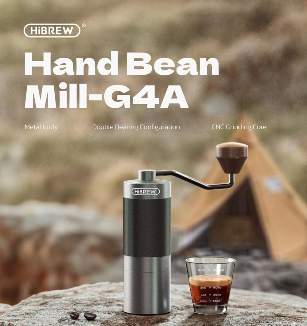 HiBREW G4A Portable Manual Coffee Grinder, 36mm Core, Metal Powder