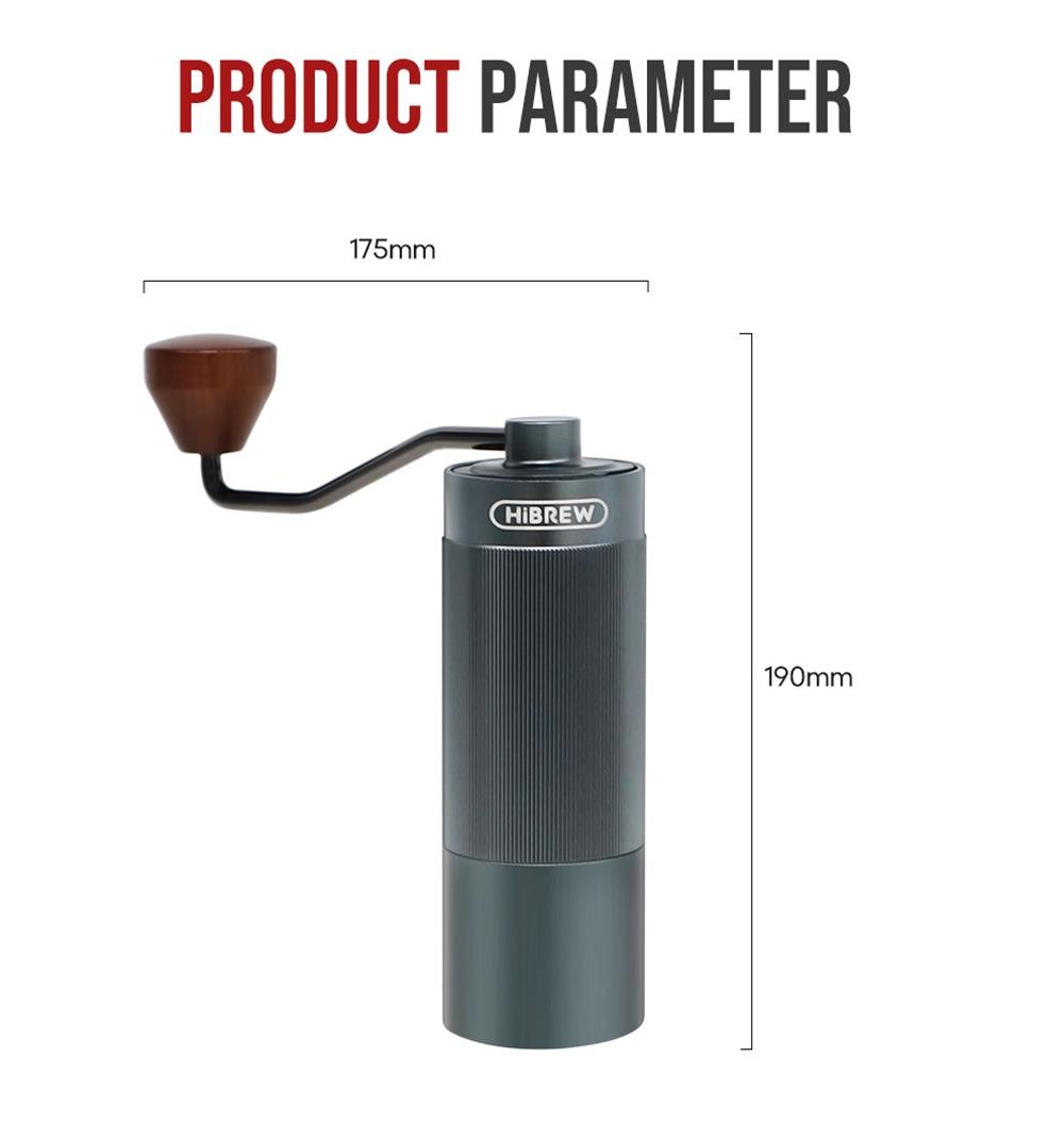 HiBREW G4A Portable Manual Coffee Grinder, 36mm Core, Metal Powder Cup, Adjustable Precision
