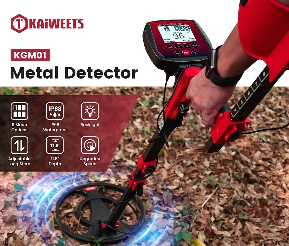 KAIWEETS KGM01 Foldable Metal Detector, 6 Detection Modes, 5-Level Sensitivity, LCD Display, IP68 Waterproof
