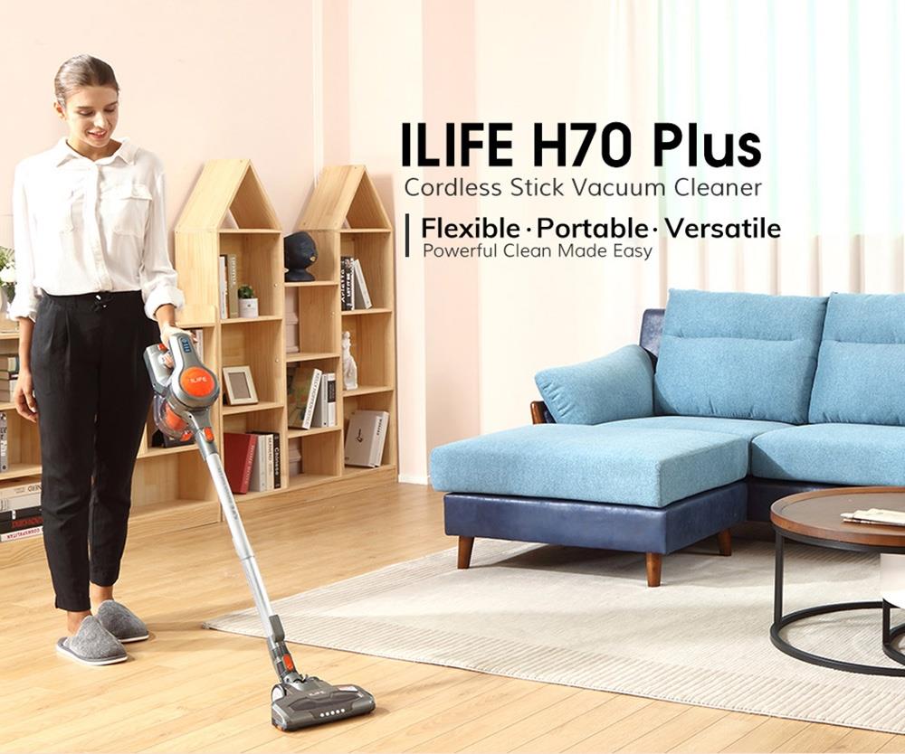 ILIFE H70 Plus Cordless Handheld Vacuum Cleaner, 21KPa Suction, 70000RPM Brushless Motor, 1.2L Dust Cup - Grey
