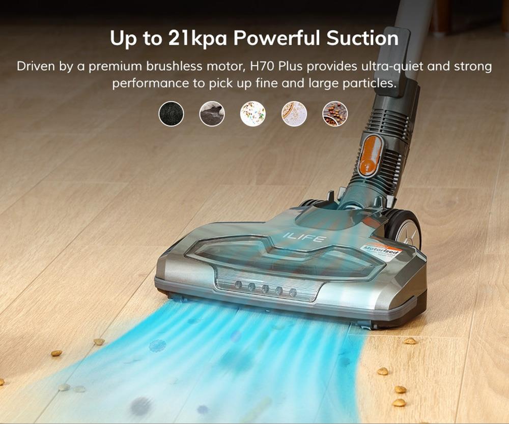 ILIFE H70 Plus Cordless Handheld Vacuum Cleaner, 21KPa Suction, 70000RPM Brushless Motor, 1.2L Dust Cup - Grey