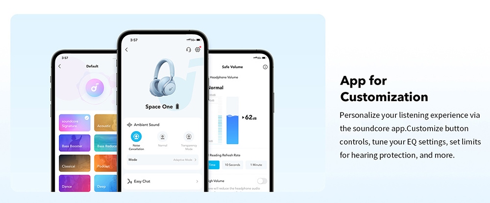 Anker Soundcore Space One Headphones, Active Noise Canceling, App Control, 40 Hours ANC Playtime - Blue