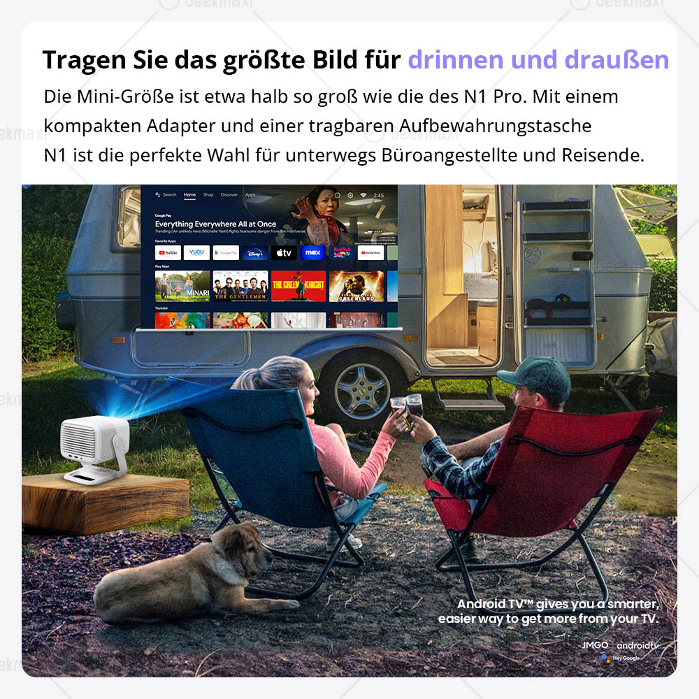 JMGO N1 1080P Tri-Color Laser Projektor, mit flexibler Gimbaleinstellung, 8800 CVIA Lumens(1600ANIS), HDR 10