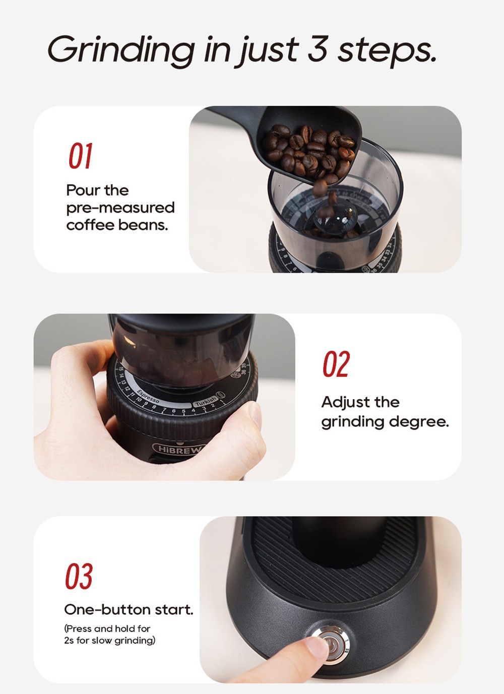 HiBREW G5 elektrische Kaffeemühle, 48 mm konisches Mahlwerk, für Espresso / Pour Over / Mocca/ Drip C