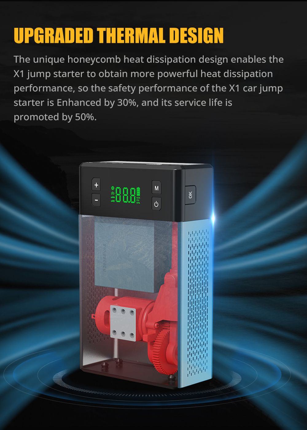 VTOMAN X1 Jump Starter with 100PSI Air Compressor, 12V Lithium Battery Jump Box, 400 Lumen LED - Black