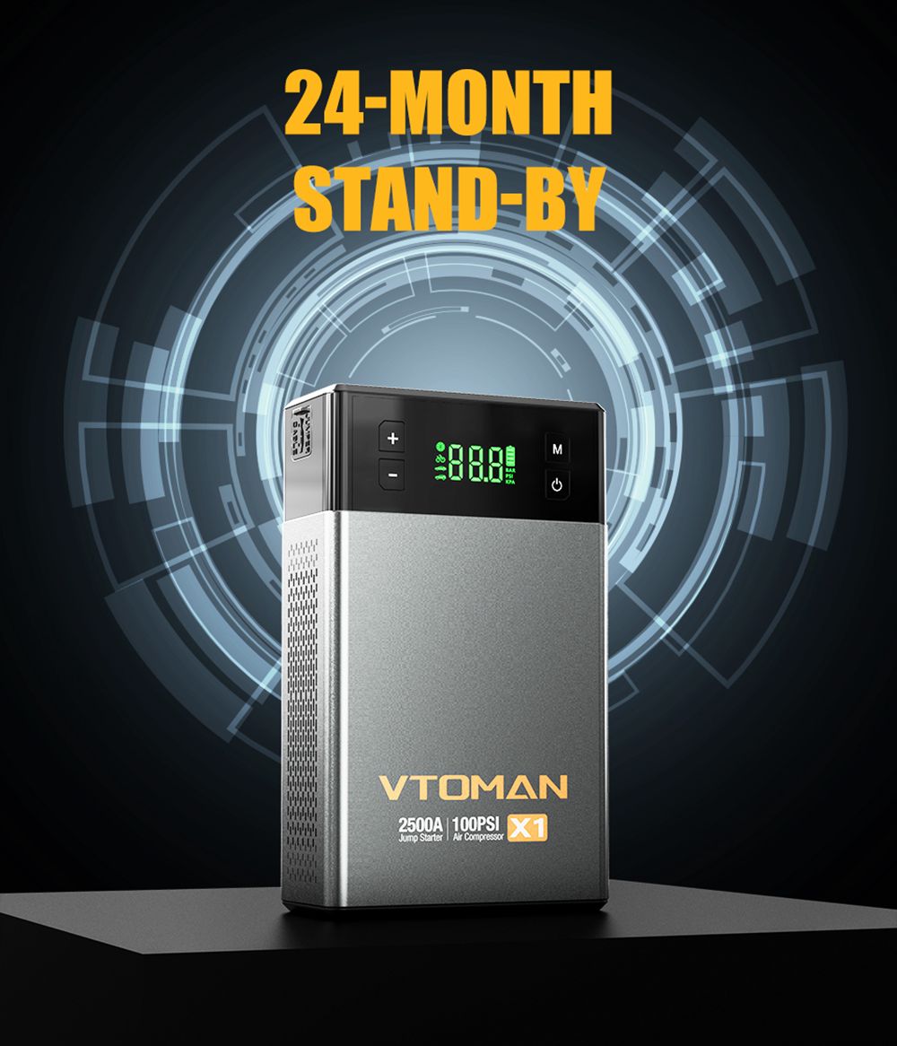 VTOMAN X1 Jump Starter with 100PSI Air Compressor, 12V Lithium Battery Jump Box, 400 Lumen LED - Black