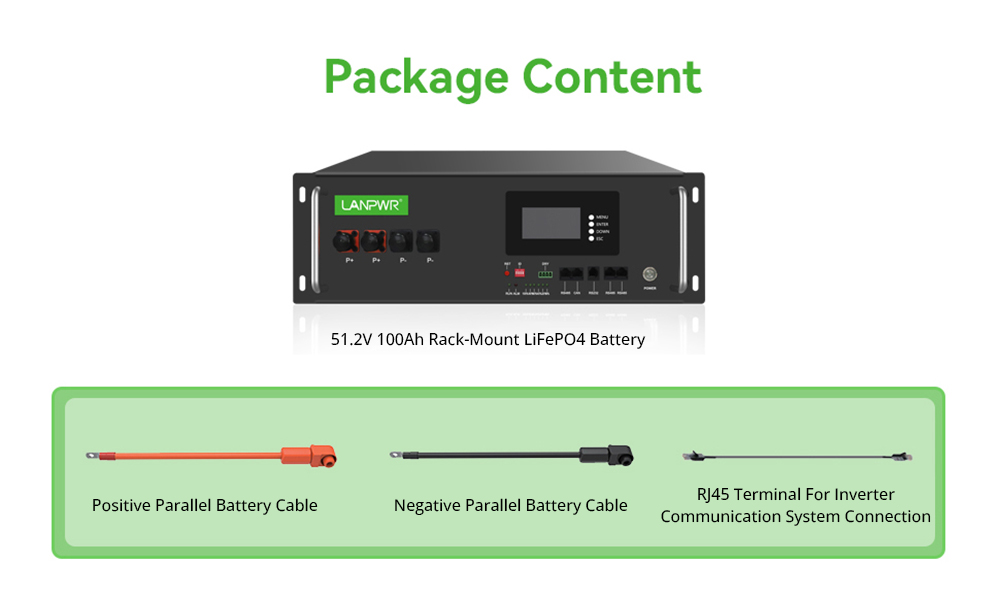 LANPWR 51.2V 100Ah Rack-Mount LiFePO4 Battery Pack Backup Power, 5120Wh Energy, Built-in 100A BMS, 100% DOD