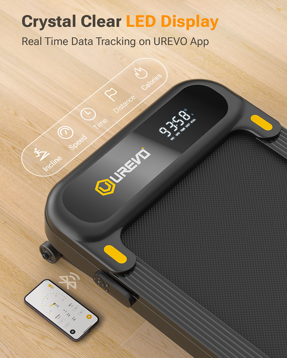UREVO 3S Smart Walking Loopband, 9-Level Auto Incline, 120kg Belastbaar, LED Display, App Bediening