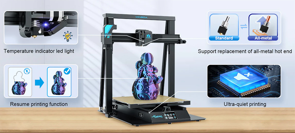 MINGDA Magician Pro2 3D Drucker, intelligente automatische Nivellierung, Doppelextruder, Wiederaufnahme des Druckens