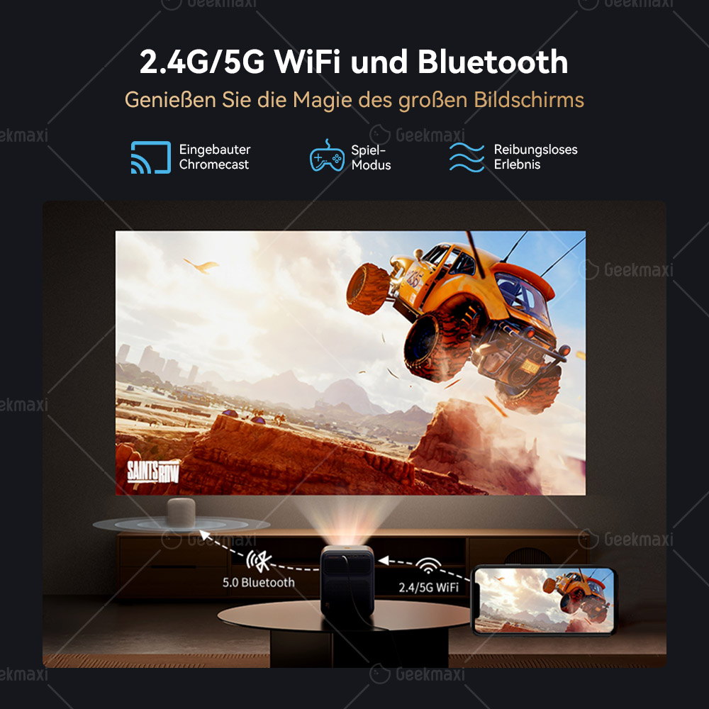Wanbo Mozart 1 Pro LCD Projektor, 900 ANSI, Native 1080P, Android TV 11, Netflix zertifiziert, Autofokus
