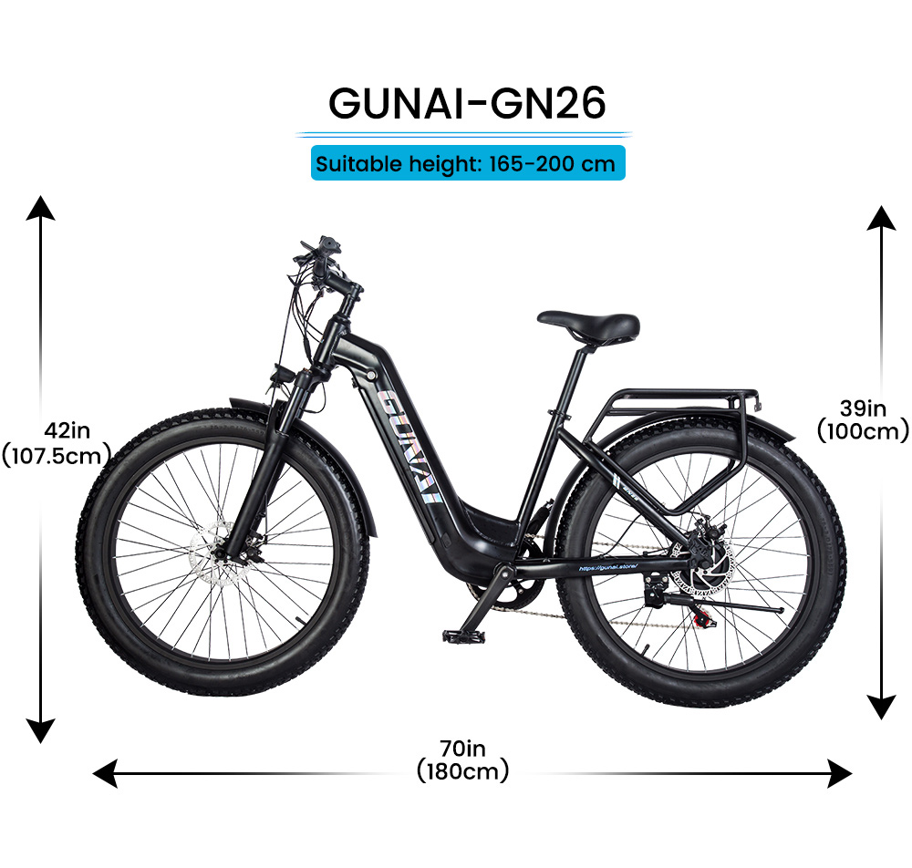GUNAI GN26 Electric Bike, 500W Bafang Motor, 48V 17.5Ah Battery, 26*3.0-inch Fat Tires, 42km/h Max Speed