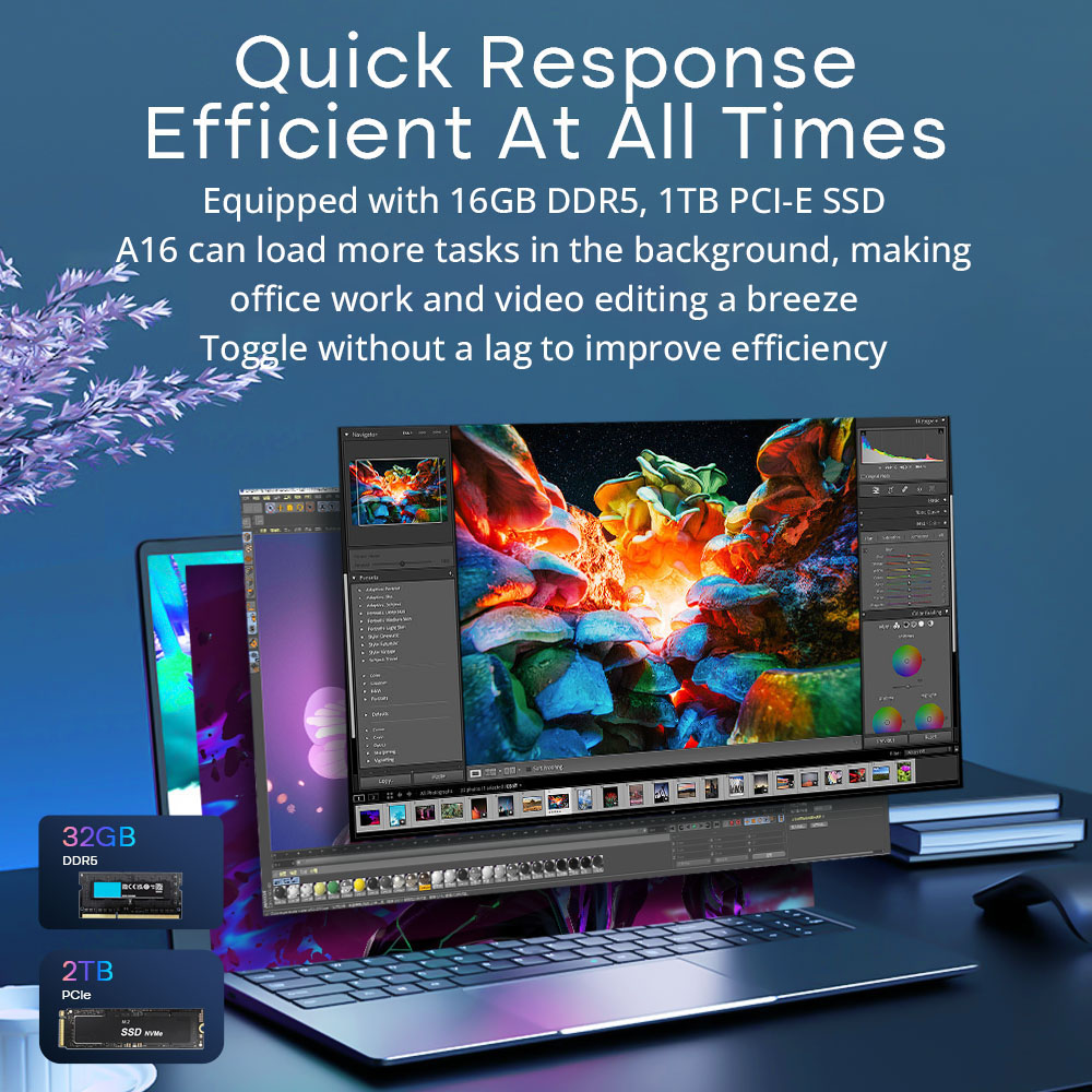 Ninkear A16 Gaming Laptop, 16 2560*1600 UHD-scherm, AMD Ryzen 7 7735HS 8 kernen tot 4,75 GHz, 16GB DDR5 RAM 1TB SSD