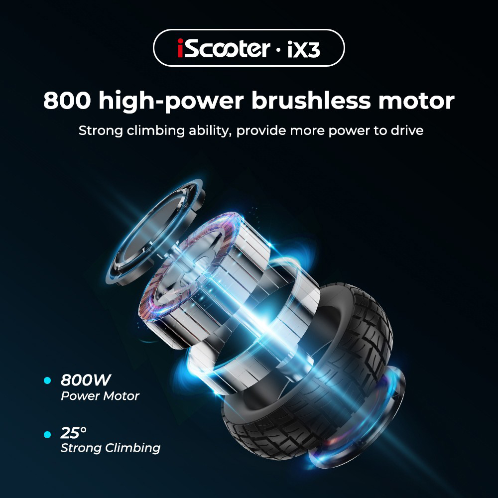 iScooter iX3 Foldable Electric Scooter, 10 Off Road Pneumatic Tubeless Tires, 800W Motor, 10Ah Battery, 40km/h Max Speed