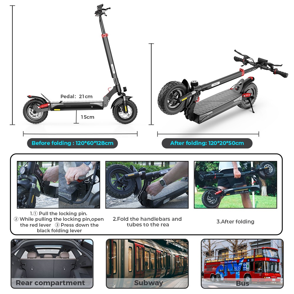 iScooter iX3 opvouwbare elektrische scooter, 10 Off Road luchtbanden, 800W motor, 10Ah batterij, 40km/h max snelheid.