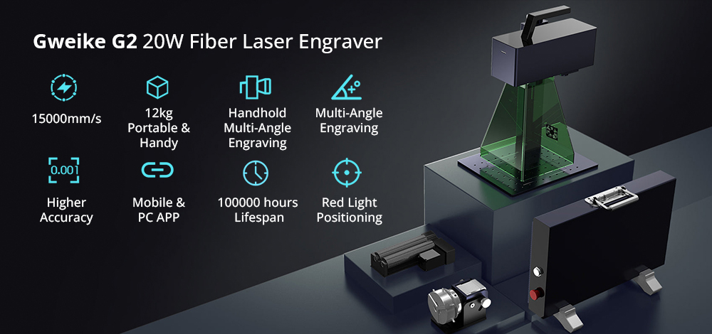 Gweike G2 20W Lasergravierer Manual Lift Edition, max. 15000 mm/s Gravurgeschwindigkeit, 0,001 mm Genauigkeit, 8K Auflösung