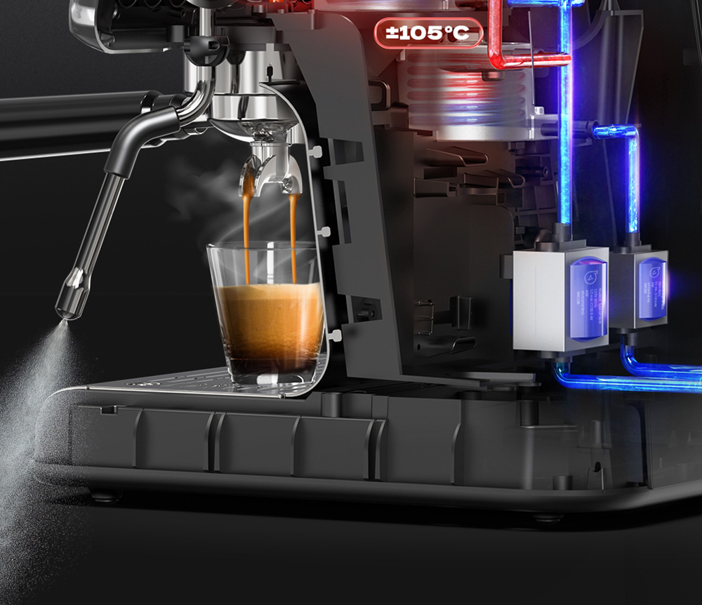 HiBREW H7A Coffee Maker Espresso Machine, 20 Bar Pressure, Dual Boiler System, 30 Levels Grinder - Silver