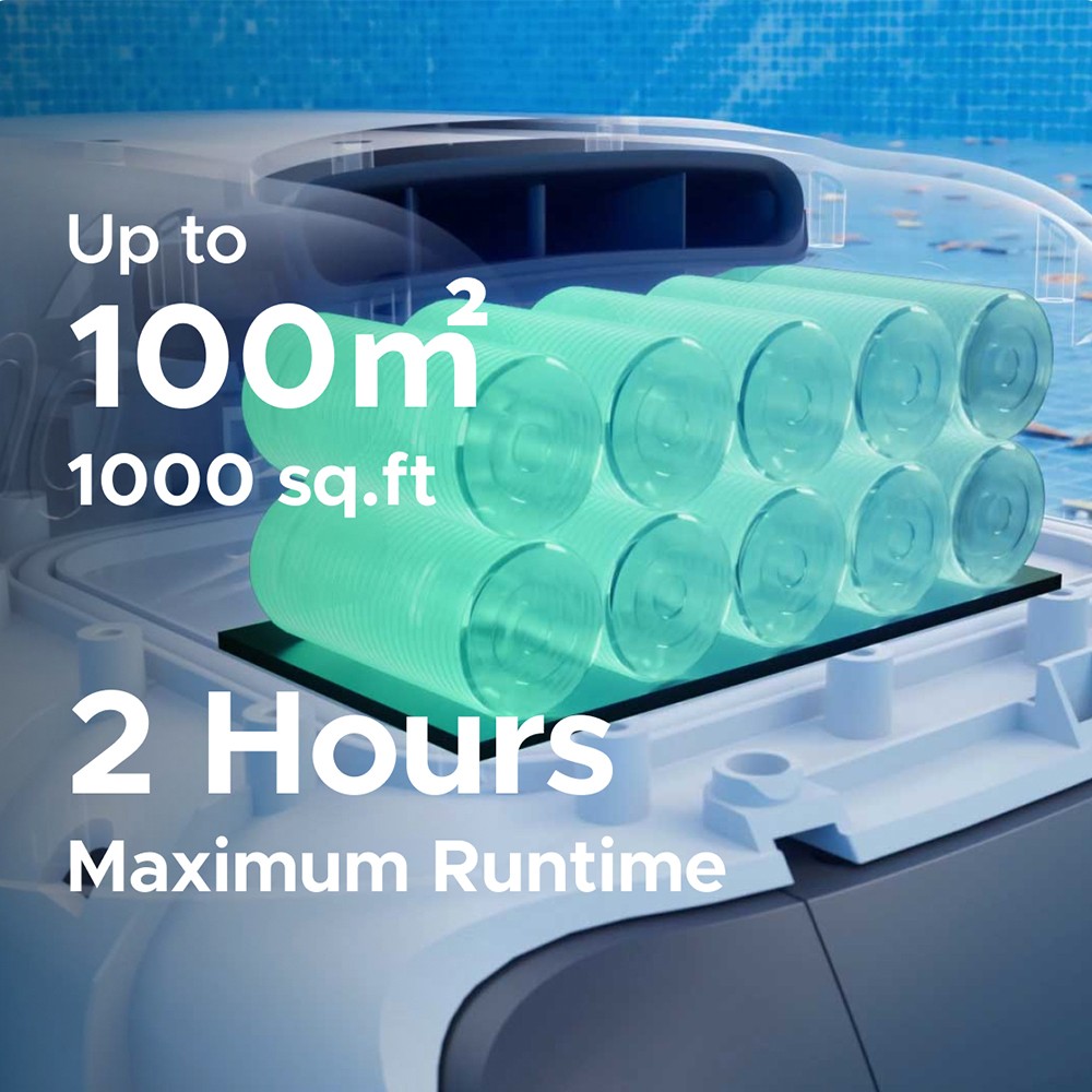 Genkinno P2 draadloze robotstofzuiger voor zwembaden, 70W zuigkracht, 120 Minuten Werktijd, AdaptiveNav Padplanning - Wit
