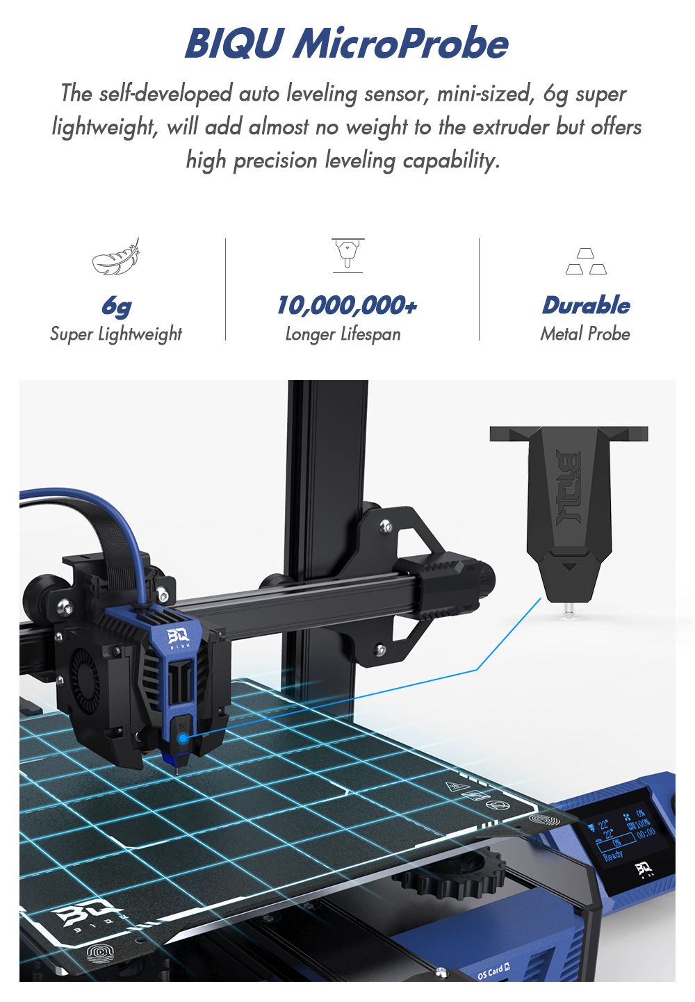 BIQU Hurakan 3D Printer, Klipper Firmware, Automatisch nivelleren, Ingebouwde Microprobe, Gedeeld Hotbed