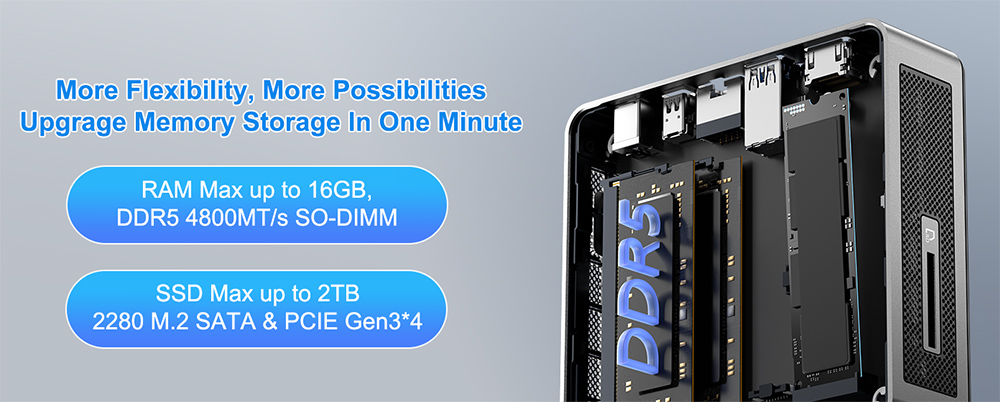GEEKOM Air12 Mini PC, Intel Alder Lake N100 4 cores tot 3,4 GHz, 16GB RAM 512GB SSD, HDMI Mini DP 4K scherm met twee schermen