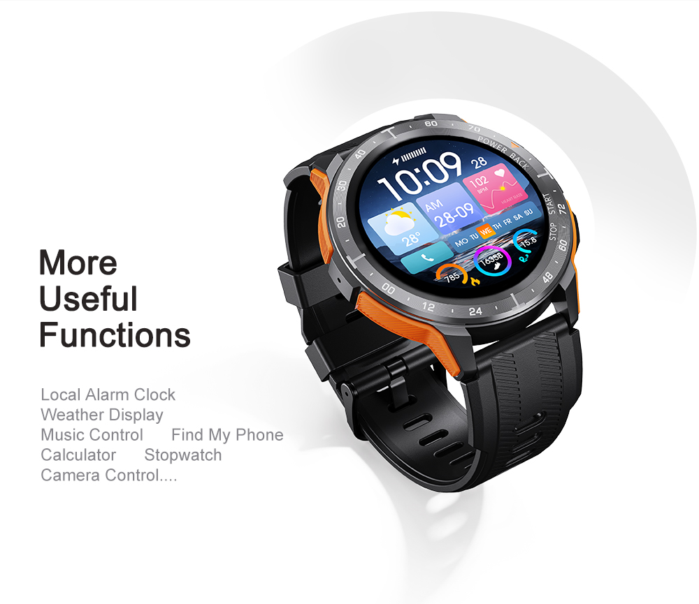 VIRAN W101 Smart Watch for Men, 1.43 AMOLED Display, Blood Pressure SpO2 Heart Rate Sleep Monitor - Black