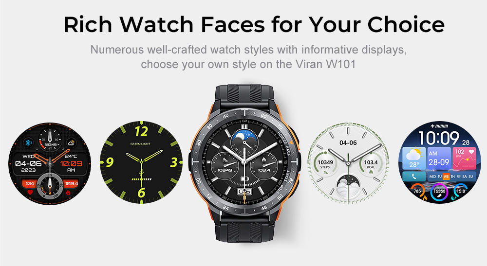 VIRAN W101 Smartwatch für Herren, 1,43 Zoll AMOLED-Display, Blutdruck SpO2 Herzfrequenz Schlafmonitor - Kaffeefarbe