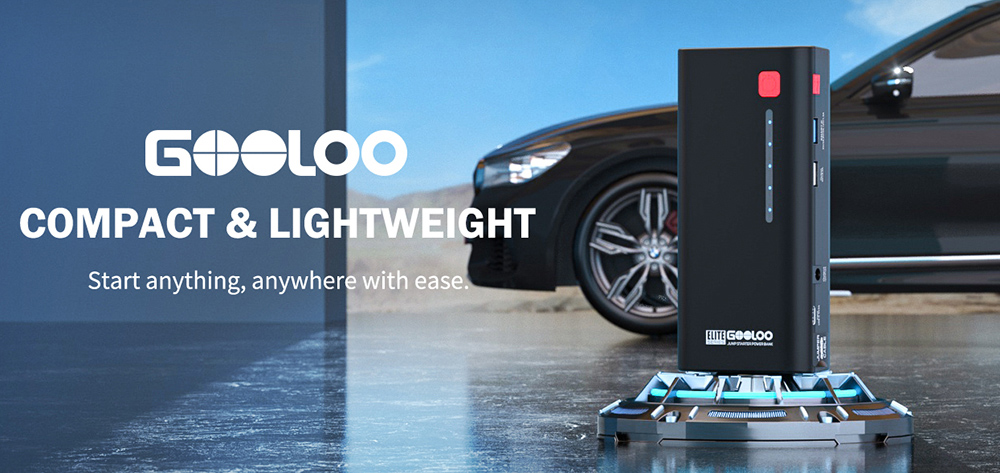 GOOLOO GE1200 Starthilfe, 2000 A Spitzenstrom, 13200 mAh Batteriekapazität, 12 V automatischer Batterie-Booster, LED-Licht