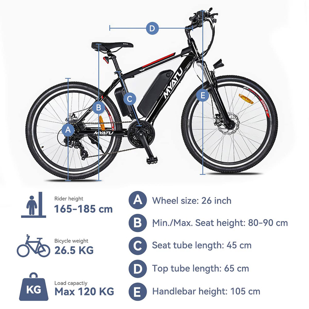 Myatu M0126 26 Tires Spoked Wheel Electric Bike, 250W Motor, 36V 12.5Ah Battery, 25km/h Max Speed, 50miles Range