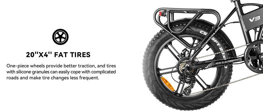 Vitilan V3 Electric Bike, 20*4 Fat Tires, 750W Brushless Motor, 48V 13Ah Battery, 45miles Range - Black