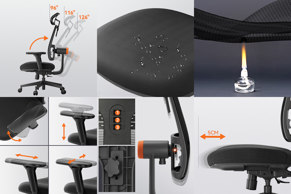 NEWTRAL MAGICH002 Ergonomischer Bürostuhl, automatisch folgende Rückenlehne, verstellbare Sitztiefe der Kopfstütze - Schwarz