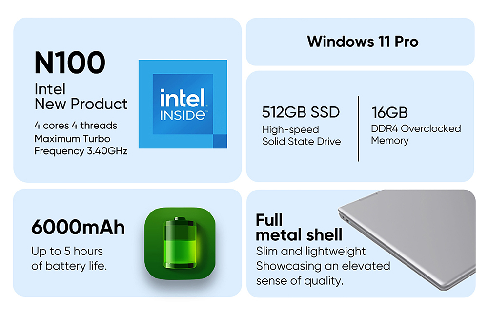 N-one Nbook Plus Laptop, 14,1 Zoll 1920*1080 10 Punkt Touchscreen, Intel Alder Lake-N N100 4 Kerne bis zu 3,4 GHz