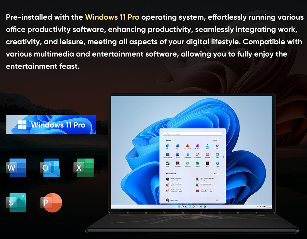 N-one Nbook Air Laptop, Dubbel 13,5-inch scherm, 2256*1504 10-punts aanraakscherm, Intel Alder Lake-N100 4 cores tot 3,4GHz