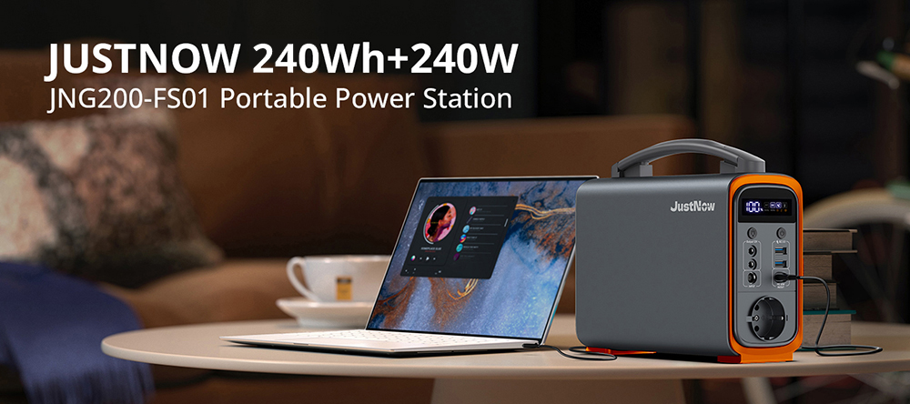 JustNow GT240 240 W tragbare Power Station, 240 Wh LiFePO4 Solargenerator, 60W PD Schnellladung, LED-Licht
