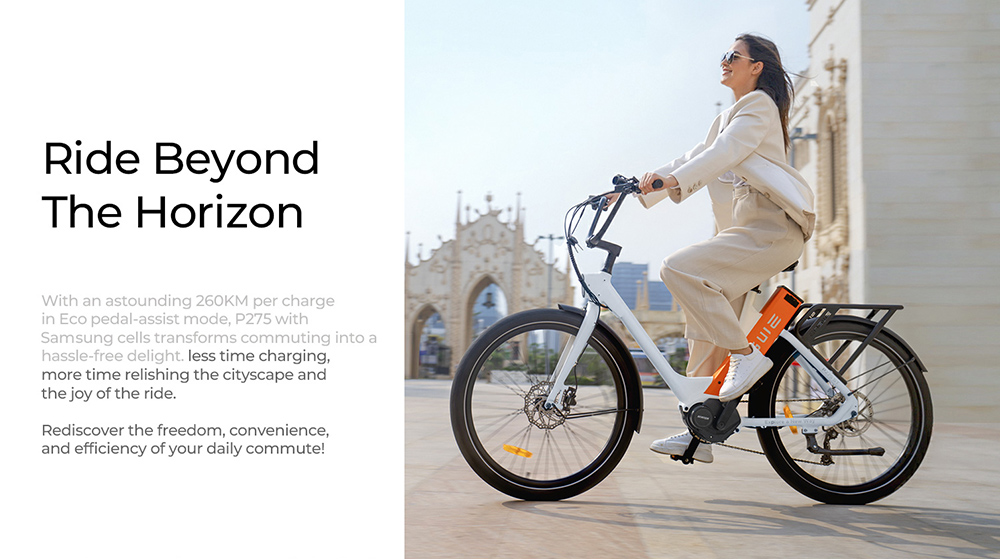 ENGWE P275 ST 250W Mid-Motor Commuter Electric Bike, 260km Max Range, 19.2Ah Samsung  cell - White
