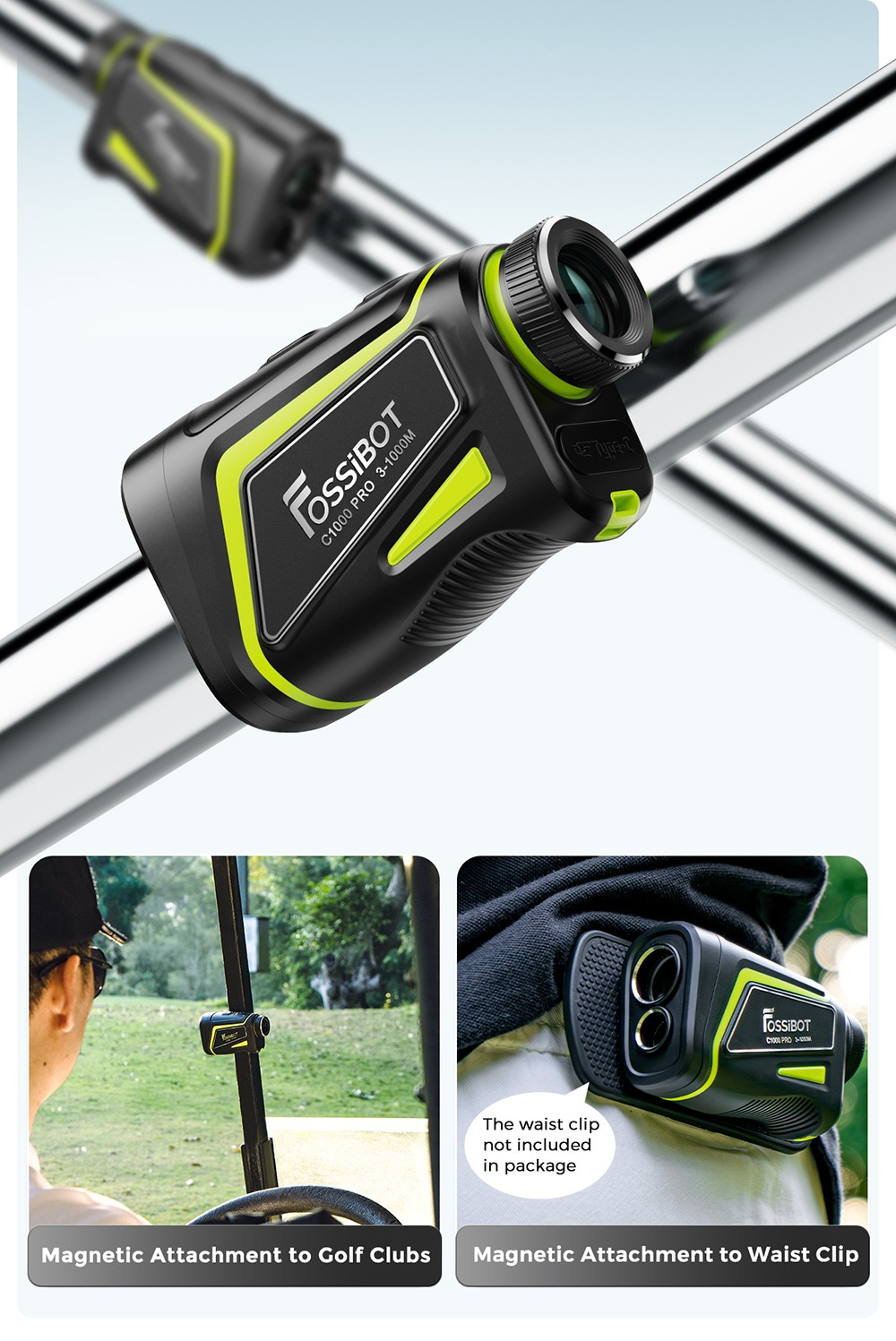 FOSSiBOT C1000 Pro Golf afstandsmeter, 6 meetmodi, IP54 waterdicht - Groen