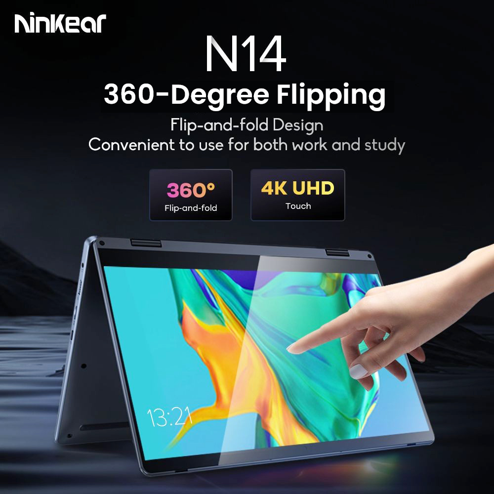 Ninkear N14 Touchscreen Laptop, 14 Zoll 4K IPS Bildschirm, 360° umklappbar, Intel N95 4 Kerne bis zu 3,4 GHz, 16 GB RAM 1 TB SSD