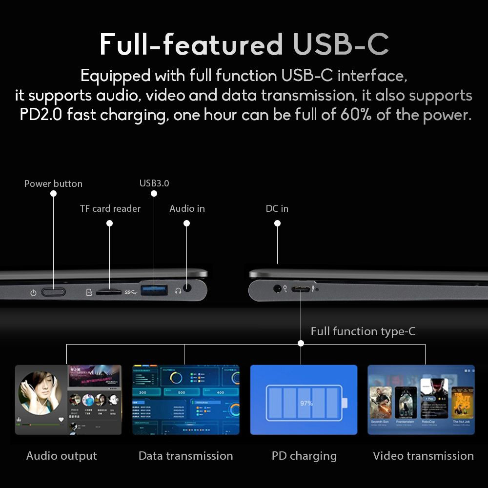 Ninkear N14 Touchscreen Laptop, 14 4K IPS-scherm, 360° Flipping, Intel N95 4 cores tot 3,4GHz, 16GB RAM 1TB SSD