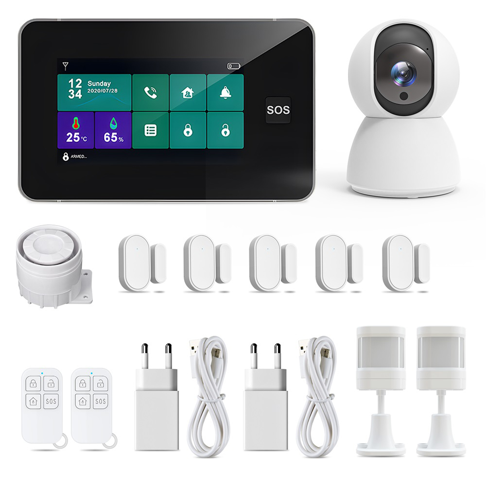 TALLPOWER G60 Draadloos Home Alarm Systeem, 12 Kits met 4MP Bewakingscamera, Sirene, Sensoren