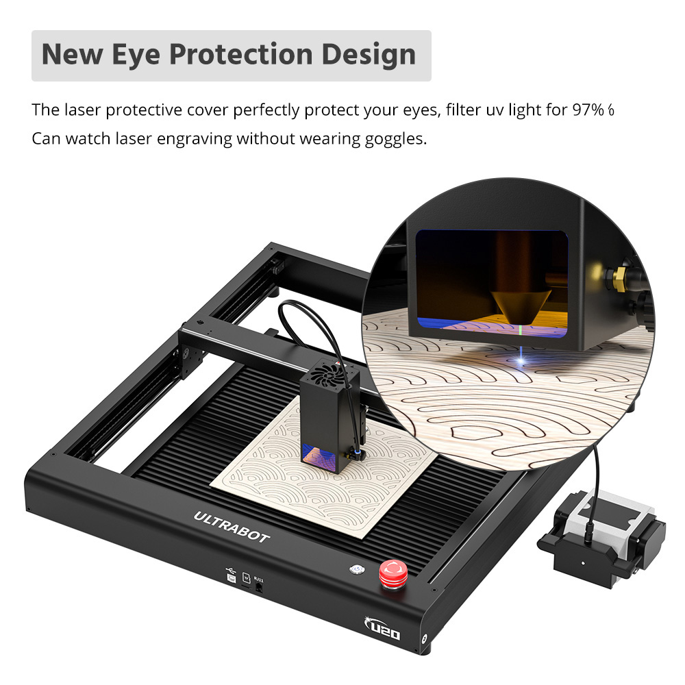 TRONXY Ultrabot U20 20W Laser Engraver, Protective Cover, Air Assist Pump, 360° Rotating Roller, 0.15mm Accuracy