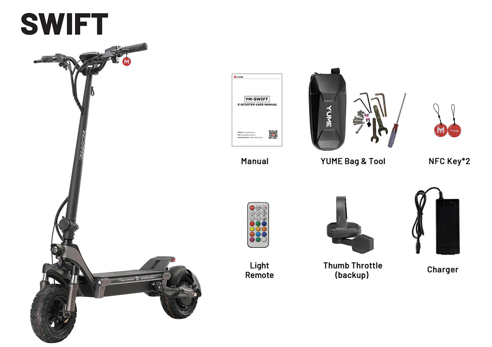 YUME SWIFT Foldable Electric Scooter, 10-inch All Terrain Tubeless Tyres, 1200W Brushless Motor with Hall Sensor